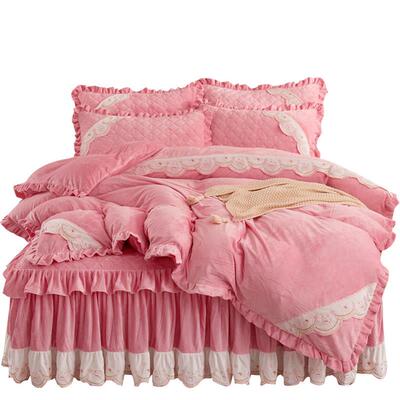 欧洲绗缝裙加厚QXS水晶天用鹅绒床一套四个冬季羊1毛衬里温暖珊瑚