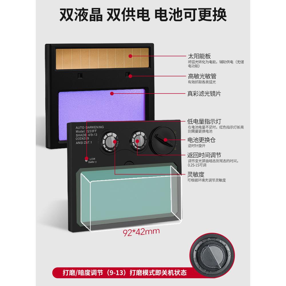 暗彩自动变焊接面罩氩弧焊全面罩保护焊接真气体保护焊工头罩专业