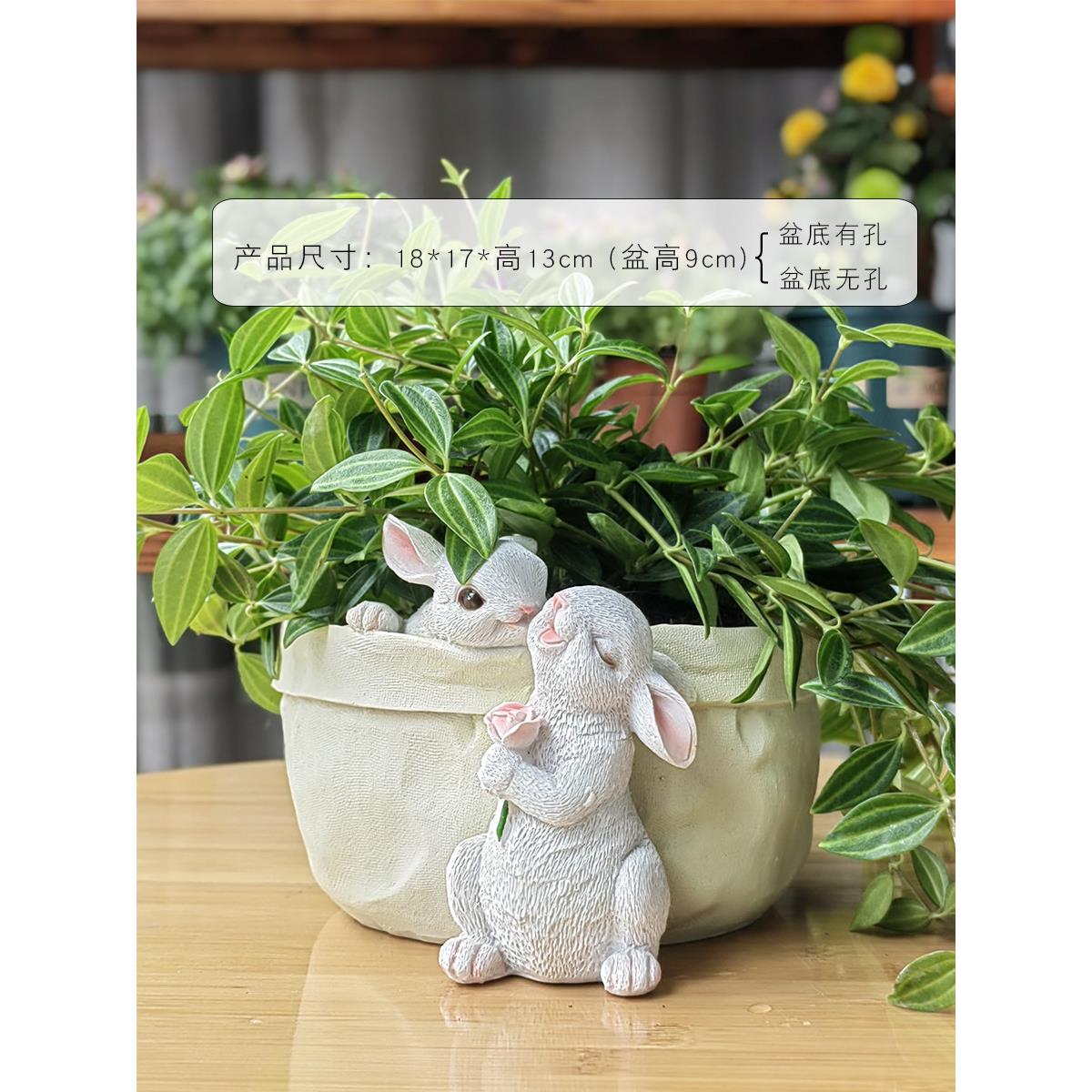 创意情侣子口袋状花盆阳台草花园CCA树脂彷真动摆物件铜钱水兔培