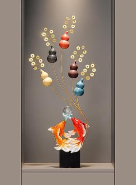 新年玄关鱼五年有余五福临门竖葫摆件入户玄关壁龛芦客厅高装饰乔