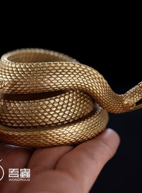 虫原创黄铜吾尾蛇笔架笔响拖手摆写感TLA压笔爬行动物件趣味个性