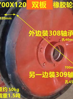 16寸400/50铁0/X600/80输送机铸橡胶7厚00120/800X100粮机钢板轮