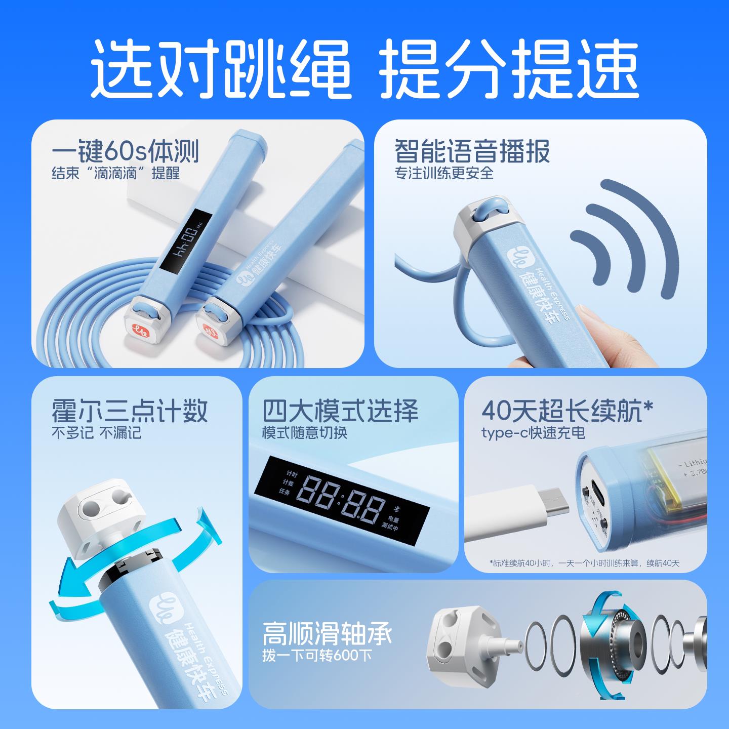 儿童跳绳小生学专训练考试用竞速不打结体比赛中考专育用练训计数