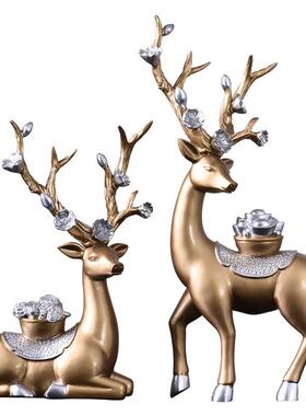 现代轻奢鹿电摆饰家居品件客厅视柜玄关办公室酒柜装元宝福鹿饰品