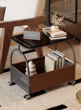 可移动客沙发床置物玻璃几边中古祖赛-B17风小茶几卧室边简易厅带