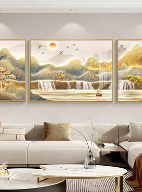厅装饰画轻DB3177客奢高山级感沙发背背景墙挂画有靠山三联水画