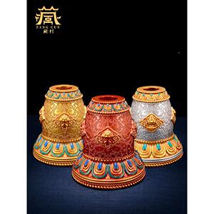 藏村家居彩八吉祥轮摆树脂绘雕刻手座座桌面SHH转筒件座