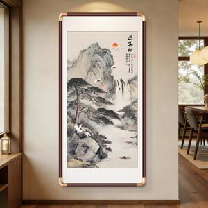 迎客松水画关装饰画式入户正对门山中竖版走廊过XB2957玄道壁画挂