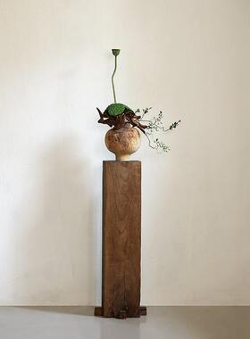 形侘寂风实木墩底座花柱景子冯哲上元瓶客厅玄关木雕HAB中式造摆