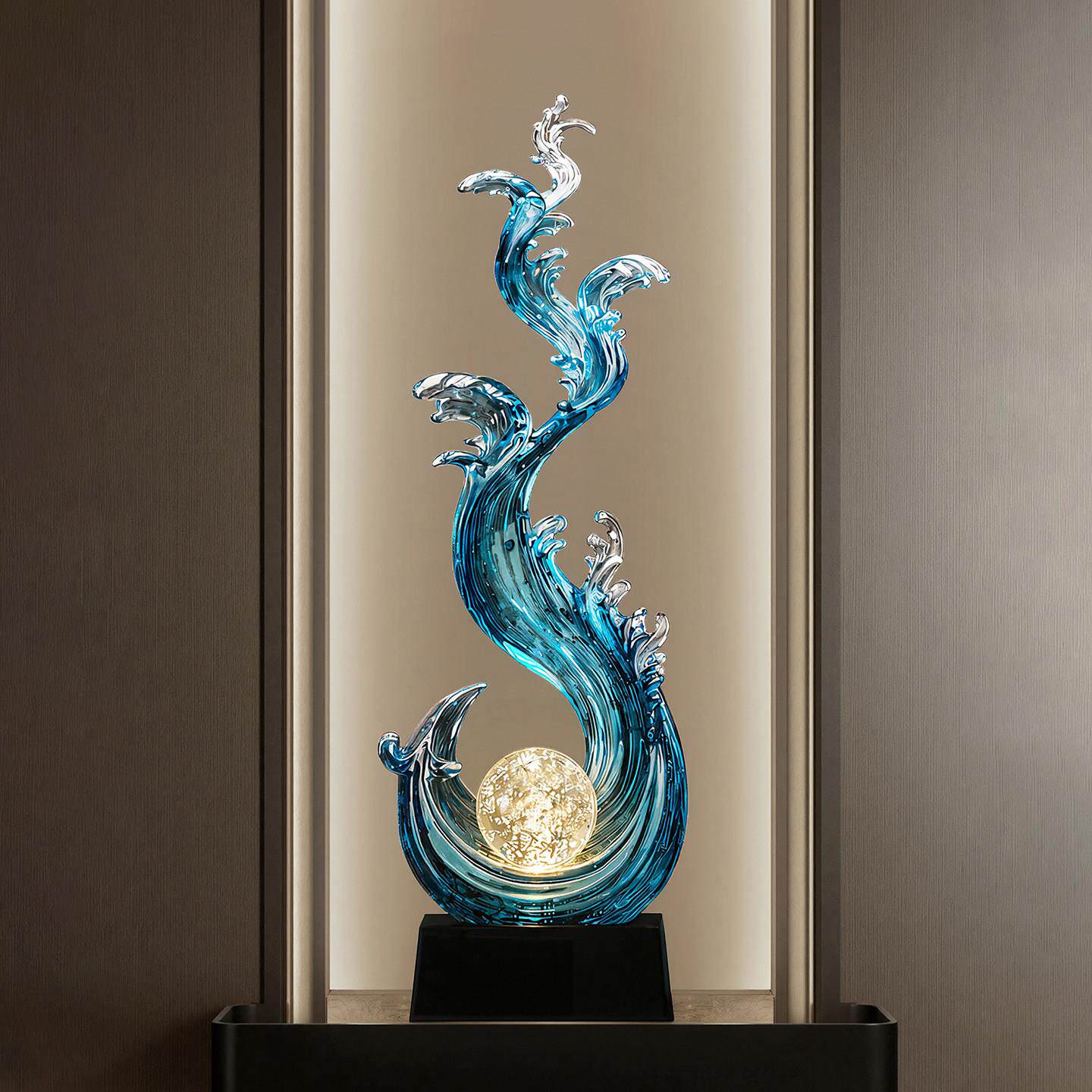 新中风生水水晶球入户玄关龛壁摆JZH起件客厅装饰发光乔迁新居式