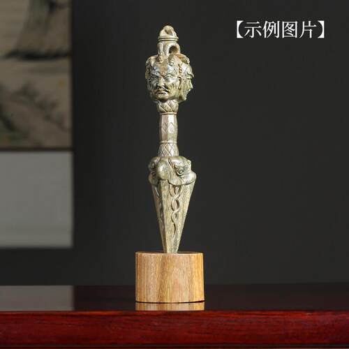 然绿檀木金刚底座雕原木杵天桌LT-JGCDZ面摆件佛法器金刚刻杵手把