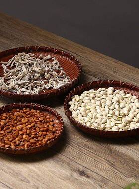 竹品竹编茶叶簸箕干果盘竹收纳筐复匾古中圆形水YYF20252果筐果篮