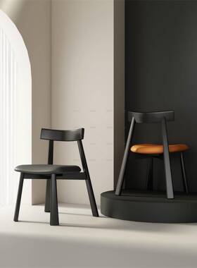 2025现新款中古木餐椅蜡实木家用cjy代简约餐桌椅子靠背黑色网白