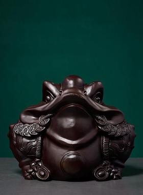 WG0060黑檀雕金蟾招木财摆件家居金办室红木三公足金蝉蟾蜍实木质