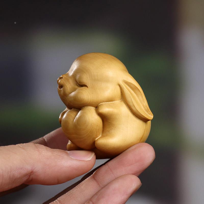 黄杨爱心兔木雕爱心兔生中肖兔子年摆件饰手把件兔木质新式家居品