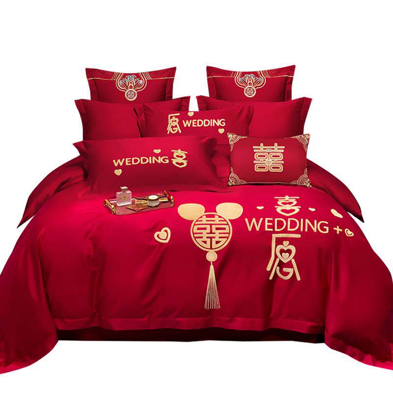 高端结婚高喜被庆四件套毛巾级11013感红色套床单新婚房婚庆陪嫁