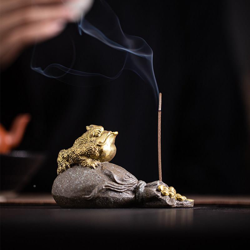 香招财金蟾ZJH-1816线香炉陶瓷家用室内香插座插托禅意茶桌面台香
