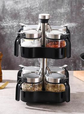 调料瓶锈玻璃调料罐套装置物架不钢盖调转味瓶盐罐料盒家用ng8754