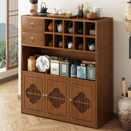 茶架子茶柜置物架博古架非实木新中式摆件展示柜茶室茶具收纳层架