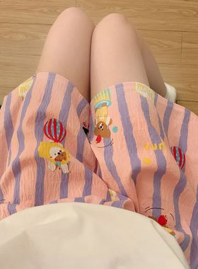 宽松休闲日系睡裤夏季卡通可爱家居云朵短裤吉伊卡哇短裤云朵棉