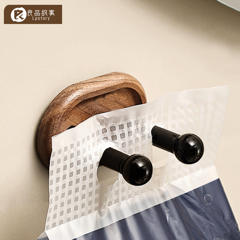 良品故事胡桃木悬挂式纸巾挂钩漫花卫生间厨房大包洗脸巾双头粘钩
