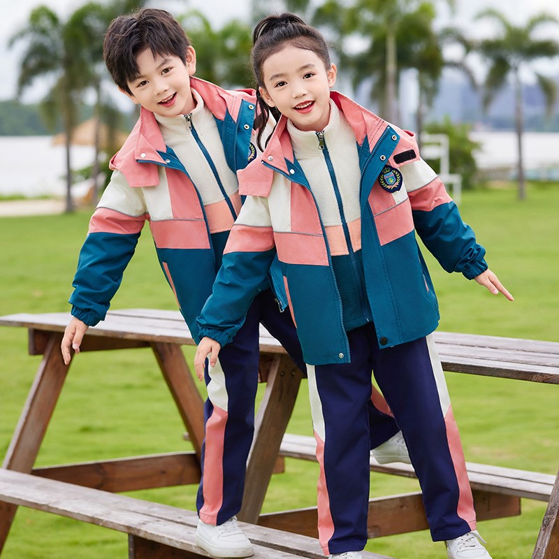速发幼儿园园服秋冬装冲锋衣三件套班服长袖外套小学生校服春秋装