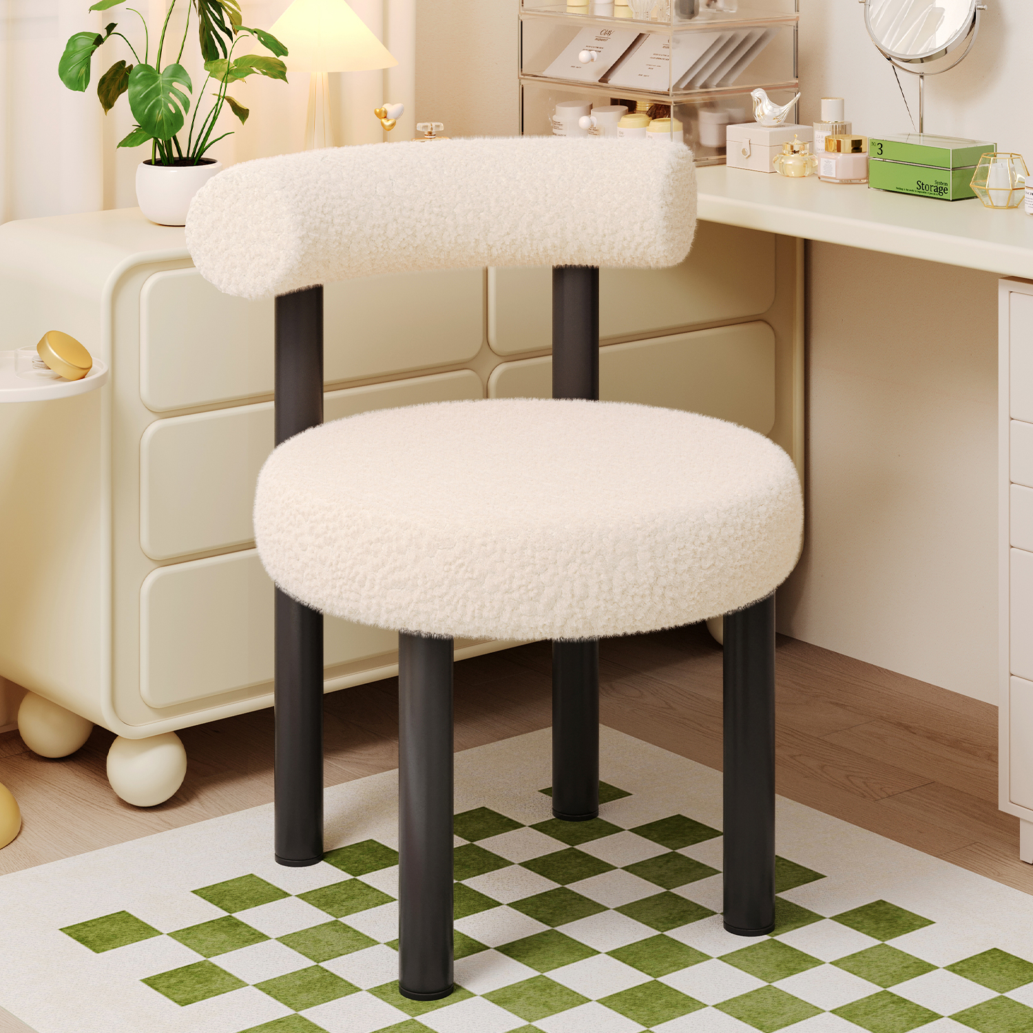 速发化妆胖生奶室梳妆台椅子轻奢高级美甲凳子靠背卧油风主卧小椅