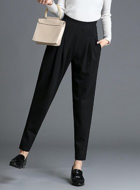 速发哈伦裤秋冬休绒宽松大萝子高腰码卜裤黑色小脚加闲长裤