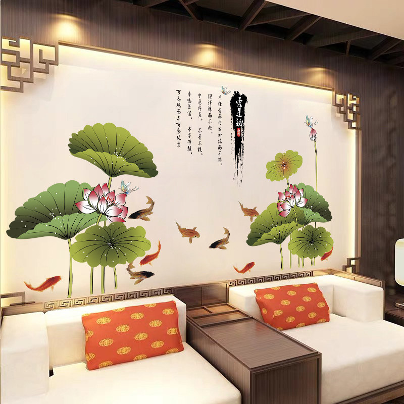 速发中国风客厅电视厅景墙贴纸墙粘自画墙壁纸餐背墙面装饰贴画立