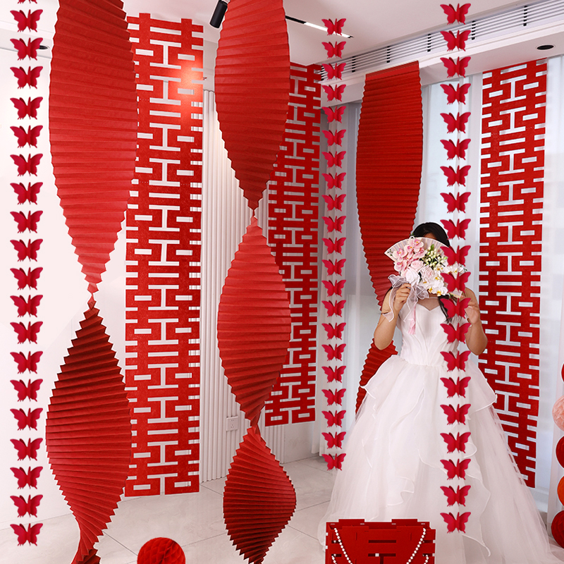 速发瀑婚订婚布房婚置折纸结布拍照背景布置喜庆红色折纸客厅卧室