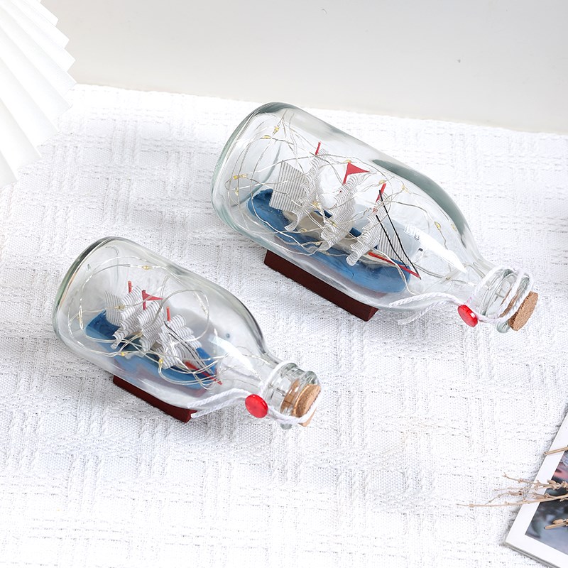 速发漂流件帆船模型桌面客厅摆璃创意小夜灯玻瓶许愿瓶生日礼物装