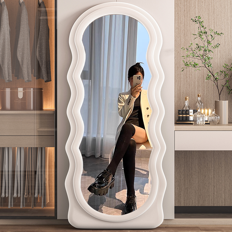 速发落地穿衣镜子全身镜形用波浪异家生试式卧室高清挂衣镜