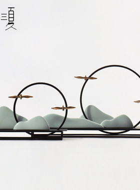 速发新中式禅意陶瓷假山酒店玄关摆件书房茶室客厅室板间样内软装