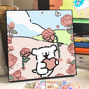 速发线条小狗字数油画手烯儿童填充画油彩画画手绘填色涂色丙工画