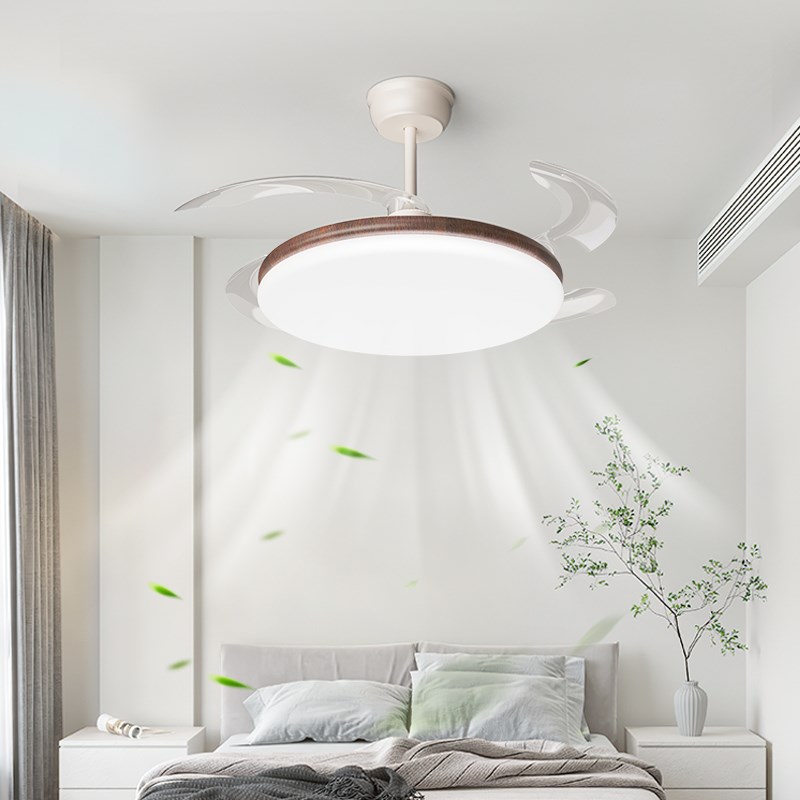 速发餐厅灯风扇灯简约新款42寸静护电扇一体圆形音眼卧室灯吊扇灯