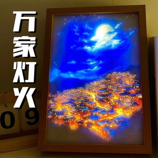 速发灯光画家灯火人夜灯发光装 饰画厅室客卧摆件情小节生日礼物