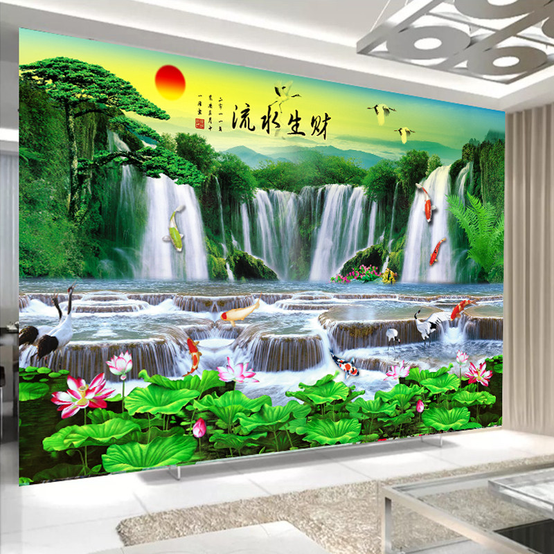 速发山自风景画水粘墙贴墙面装景贴画纸电视背饰墙贴纸立体墙纸自