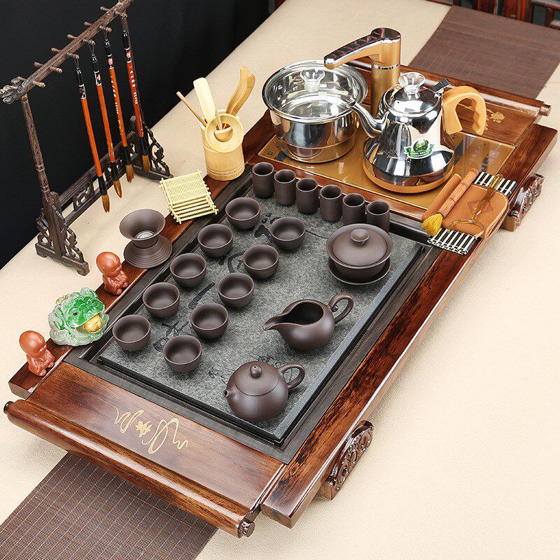 速发厂家直销整实茶具套装全自动电磁炉功夫紫砂套木茶盘大号台茶