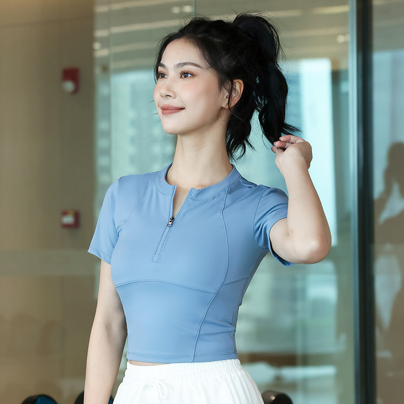 速发款伽上衣高级感衣练健身训夏季瑜半拉链短款速干衣T恤