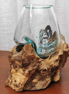 速发沉木枯木创培个性绿萝铜钱草意花插摆禅意 新中式小鱼缸 件