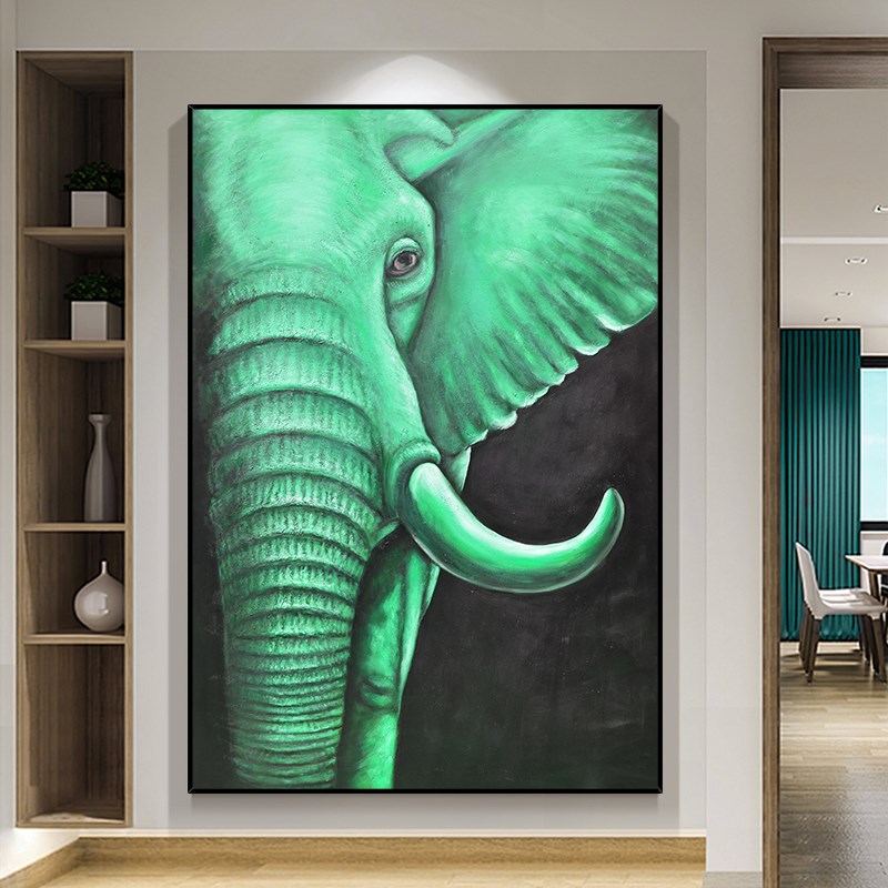 速发《吉象》余元手绘油画动物玄关背景墙装饰挂画客厅挂画肌理画图片