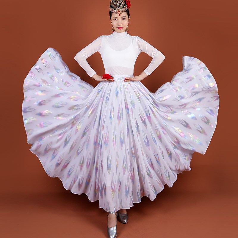 速发新疆舞族出服民演特身彩裙练习裙广场舞维族舞双层720大摆半
