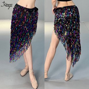 速发肚皮舞腰链臀巾亮片苏流腰巾裹裙西米重饰鼓舞演出服腰工练功