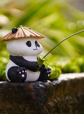 速发古法养鱼缸装饰熊山钓鱼翁微景观水庭流水器鱼池假猫造景族院