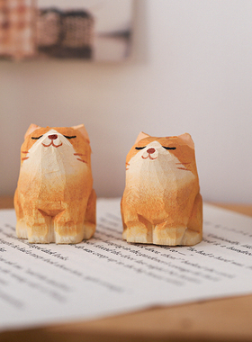 速发 柴犬猫咪礼宠 件摆日式桌面木质雕刻治愈系动物小萌