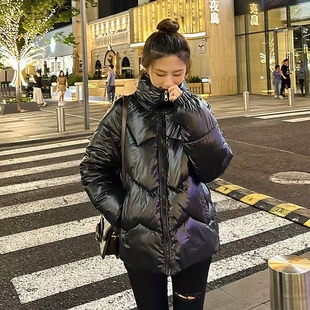 百搭加厚棉衣韩版 羽绒棉服女短款 立领女装 新款 潮 亮面2025年冬季