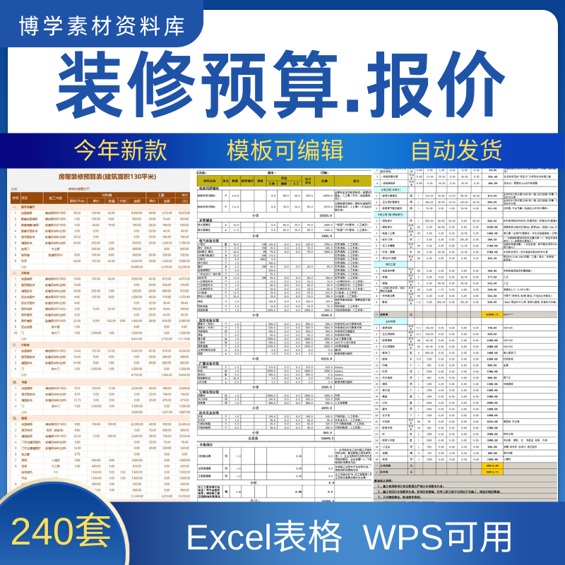 2025装修预算报价表家装工装材料价格清单半包全包施工模板