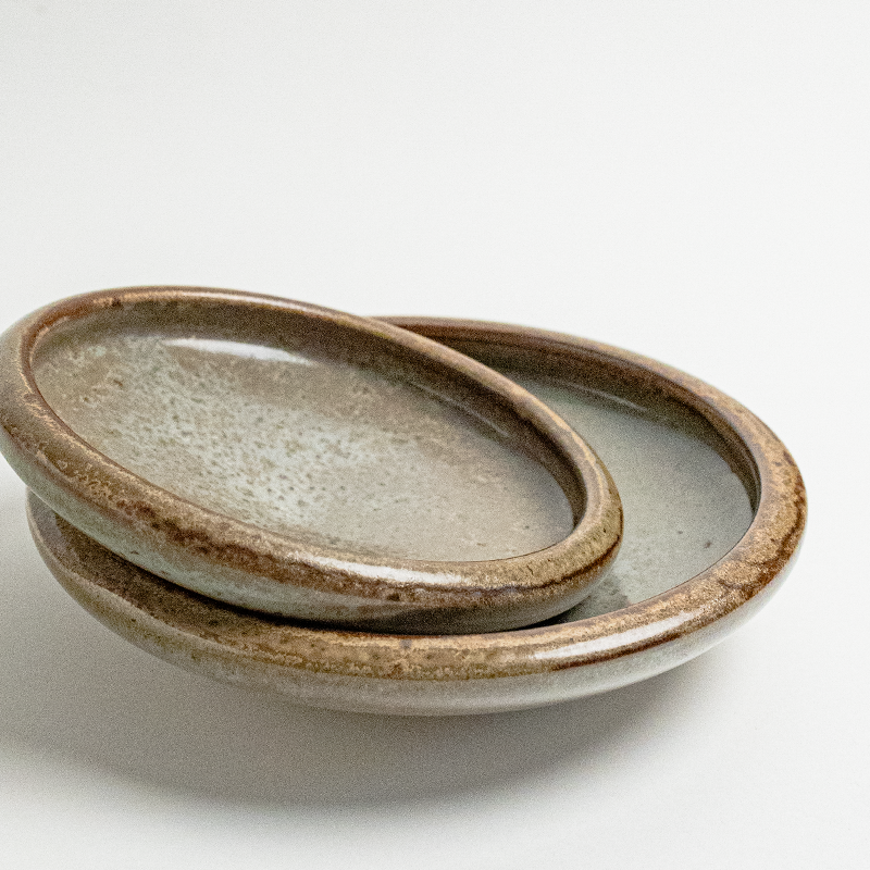 目外窑变绿色陶瓷高脚小菜盘圆形