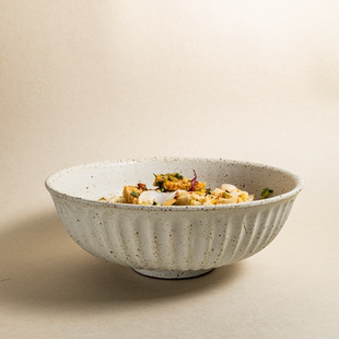 陶土餐具家用浮雕大口径菜碗面碗复古创意粗陶汤碗7.8英寸深碗