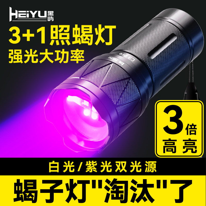 黑屿2025子灯紫光手电筒强光照蝎子专用灯超长续航充电专用灯